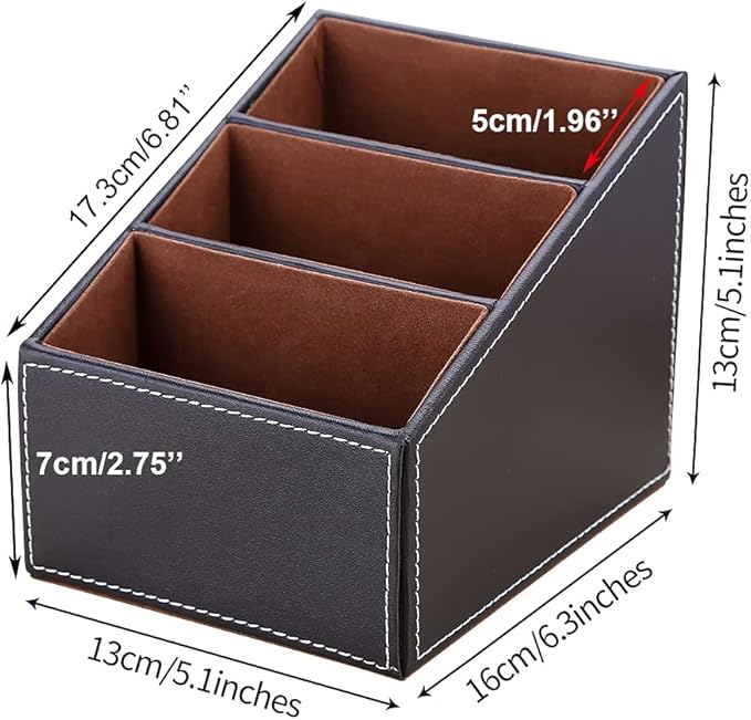 KINGFOM Remote Control Holder with 3 Compartments, Pu Leather Remote Caddy Desktop Organizer for TV, CD, Blu-Ray, Media Player, Heater Controllers and Cosmetics Office Supplies(Brown)