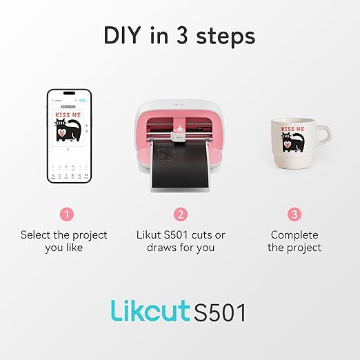 S501 Vinyl Cutter Machine with Built-in Storage, Die Cutting Machine of Multi Material Vinyl, HTV, Cardstock, Paper, Includes Cutting Mat, Black Pen, Weeding Tool, Pink