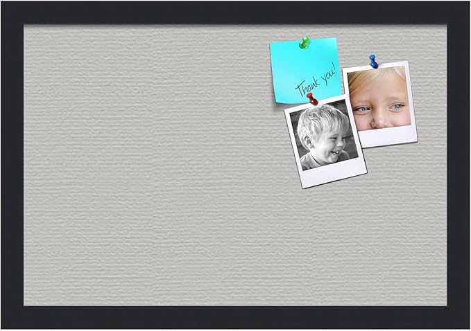 PinPix 18x12 Inch Cork Bulletin Board. This Decorative Framed Pin Board Comes with Light Stone Design and a Satin Black Frame. Ideal for Home Office Decor or Message Board (PinPix-1809)