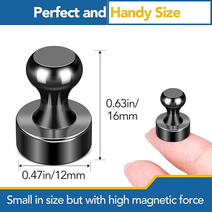 LOVIMAG Refrigerator Magnets, 56 Pcs Fridge Magnets Black Strong Magnets for Whiteboard, Small Neodymium Magnets for Fridge, Push Pins Magnets Ideal for Kitchen Magnets, Office Magnets, Map Decorative