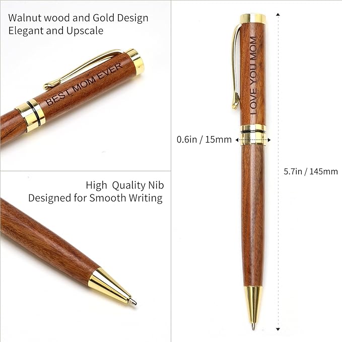 Cool Wooden Pens with Pen Box Gift for Mom Mother In Law Christmas Gifts for Mother's Day Gift Birthday Ideas Cute Engraved Pens Unique Presents for New Mom from Daughter Son