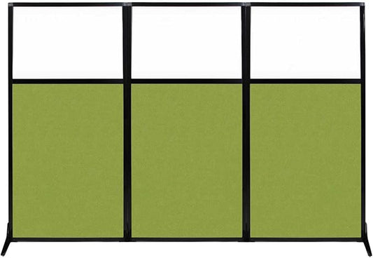 Versare Workstation Partition | Portable Wall Divider | Modern Office Cubicle | Free Standing Privacy Screen | Flexible Work Space | 99" x 70" W/Window, Lime Green Fabric Panels