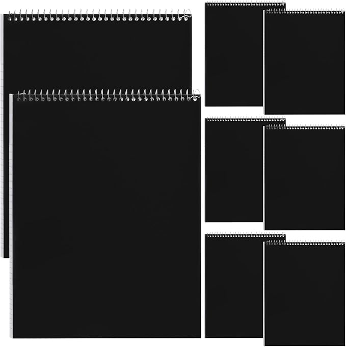 Faccito 6 Pack Top Steno Spiral Notebooks Bulk Top Bound Steno Pads Spiral Book11 x 8-1/2" 100 Sheets College Ruled Paper Notebooks for Office School University Work Supplies (Black)
