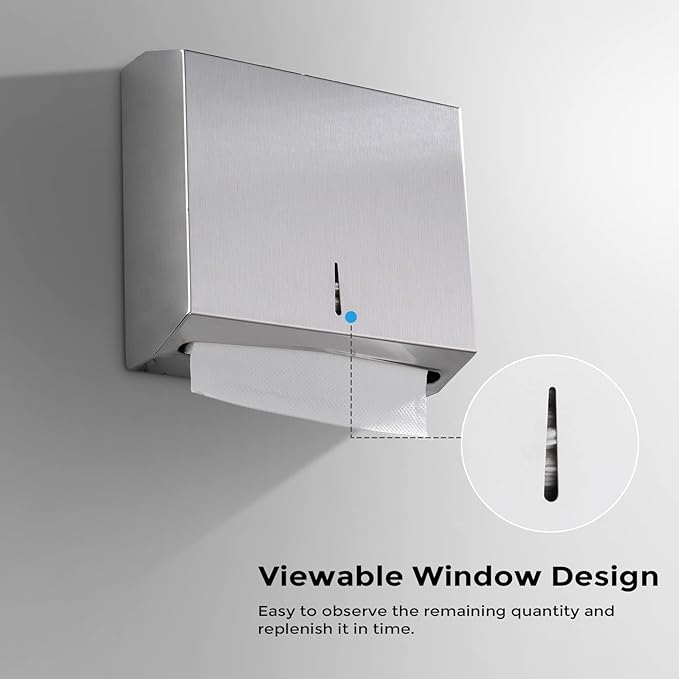 Paper Towel Dispenser Wall Mount - Multifold Trifold Paper Towel Dispensers, Large Capacity Stainless Steel Tissue Holder, Suitable for Bathrooms and Public Places