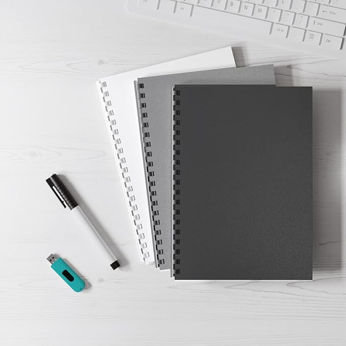 Binditek 200 Pack 12 Mil Sand-Textured Polycover, Midweight Binding Front and Back Covers, Lightly Sanded Finish, 8-1/2" x 11", Square Corners, Un-Punched, Black, Office Supplies