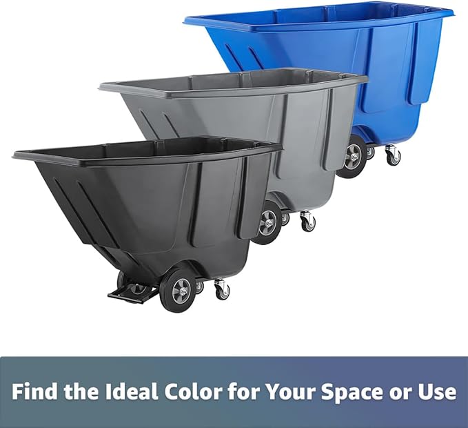 Commercial Rolling Waste Bin 0.5 Cubic Yard 450 lb., Black Tilt Truck, Construction Trash Recycling Trolley, Industrial Dump Cart Transportation, Garbage Wagon