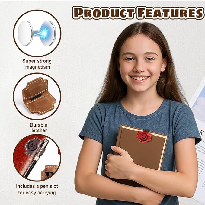 Custom Bookmark with Pen Holder with 26 Letters Personalized Magnetic Leather Book Mark, Customized Name Book Marker Clip with Initial for Men Women, Gifts for Book Lovers, Readers, (Red, G)