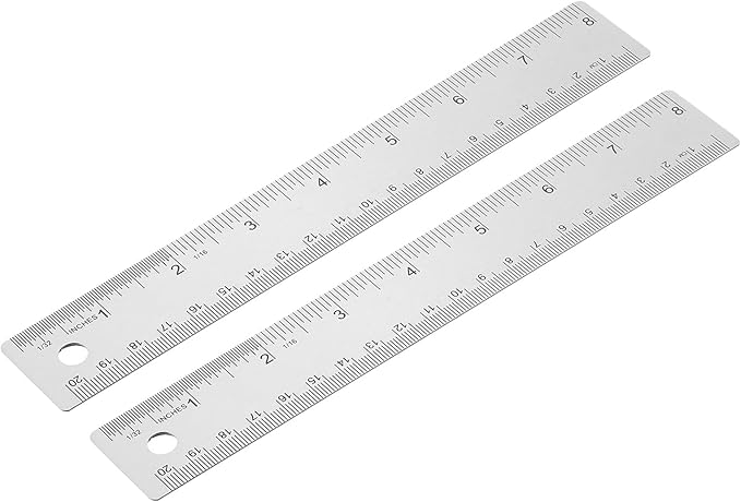 PATIKIL 8 Inch Stainless Steel Ruler Straight Edge Ruler, 2 Pcs Cork Backing Non-Slip Metal Ruler with Inches Centimeter Metric Measuring Tools for Office