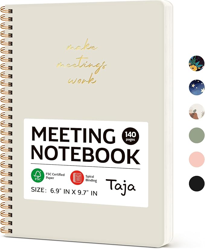 Meeting Notebook for Work Organization - Work notebook with action items, Meeting Minutes Planner Notebook, Perfect Office Supplies for Men & Women - Beige