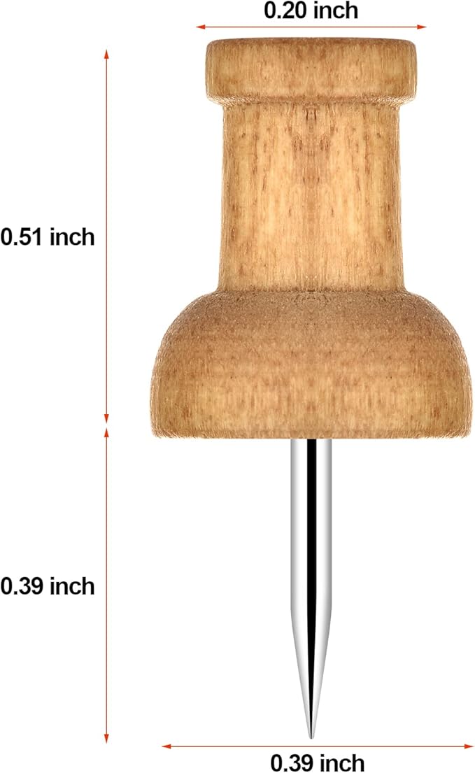 100Pcs Wood Push Pins, Thumb Tacks for Decorative, Wooden Pins and Tacks, Cork Board Thumbtacks, Cute Thumbtack for Wall and Bulletin Board, Map Pins