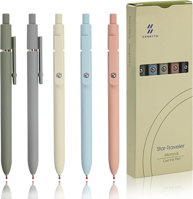 ELANE 5 Pcs 0.5mm Pens Quick Dry Black Ink Colorful Gel Pens Fine Point Smooth Writing Pens for Journaling Gifts for Doctor Nurse Teacher Students(morandi)