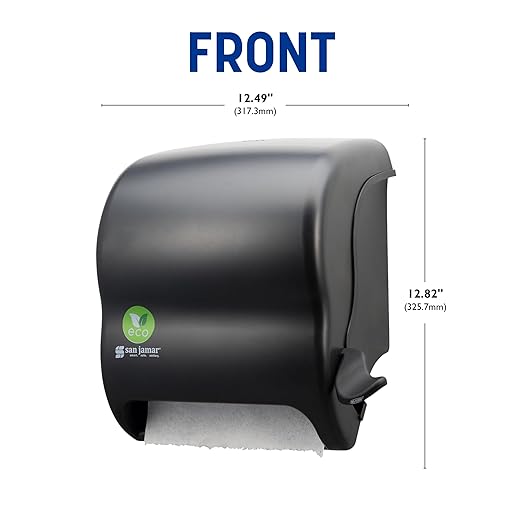 San Jamar Ecologic Element Recycled Plastic Lever Paper Towel Dispenser, Manual Towel Dispenser, Wall Mounted Dispenser with Zero Waste for Home and Business, 8 Inch Rolls, Black