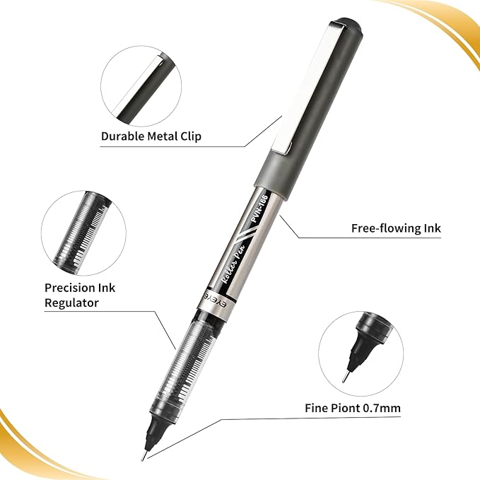 EYEYE Liquid Ink Rollerball Pens 0.7mm, 12 Pack 3 Colors Roller Ball Pen Medium Point Quick Dry, Ink Pens Fine Point Smooth Writing Pen for Journaling, Note Taking, Office, School Supplies