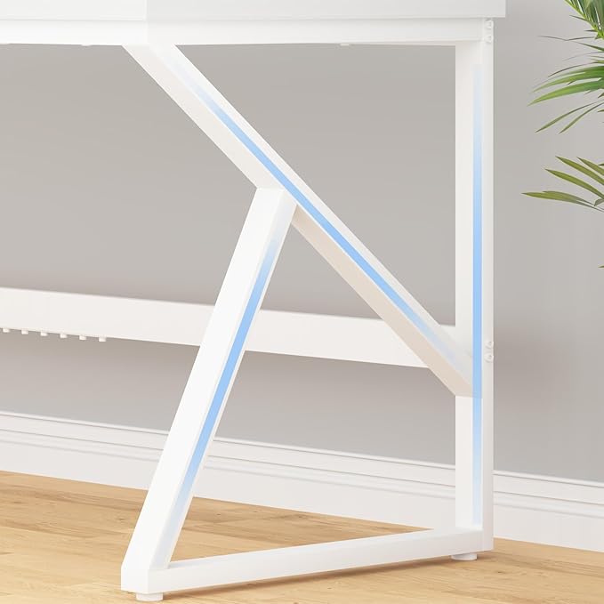 HSH 70 Inch Long White Computer Desk, Modern Large Executive Work Writing Study Gaming Desk for Home Office, Industrial Metal Wooden Two Person Desk Dual Monitor Workstation in Bedroom Living Room