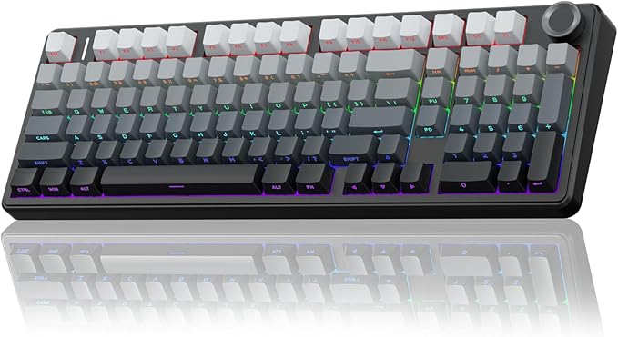 AULA F99 Pro Wireless Mechanical Keyboard with Knob,Tri-Mode BT5.0/USB-C/2.4GHz Hot Swappable Keyboard,Pre-lubed Switches,RGB Backlit PBT Keycaps Computer Gaming Keyboards (Side Printed Black)