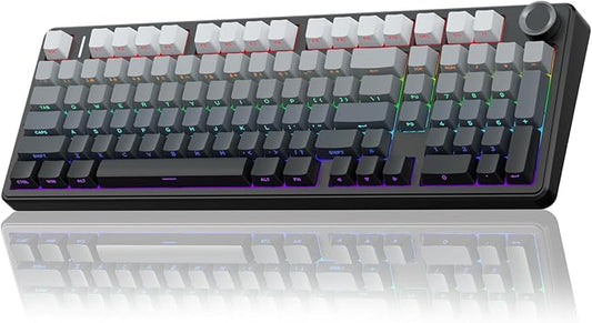 AULA F99 Pro Wireless Mechanical Keyboard with Knob,Tri-Mode BT5.0/USB-C/2.4GHz Hot Swappable Keyboard,Pre-lubed Switches,RGB Backlit PBT Keycaps Computer Gaming Keyboards (Side Printed Black)