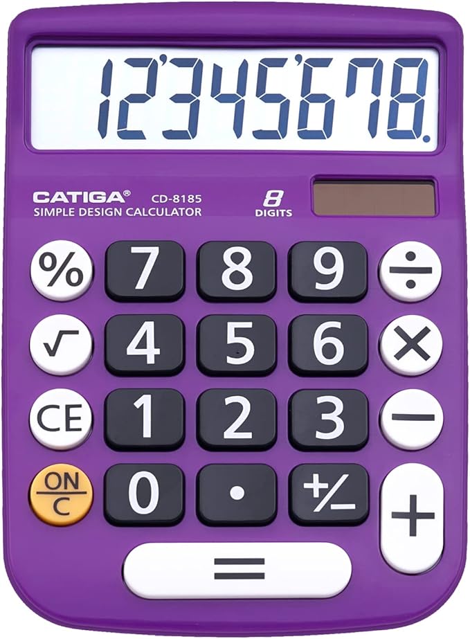 CATIGA Desktop Calculator 8 Digit with Solar Power and LCD Display, or Home, Office, School, Class and Business, 4 Function Small Basic