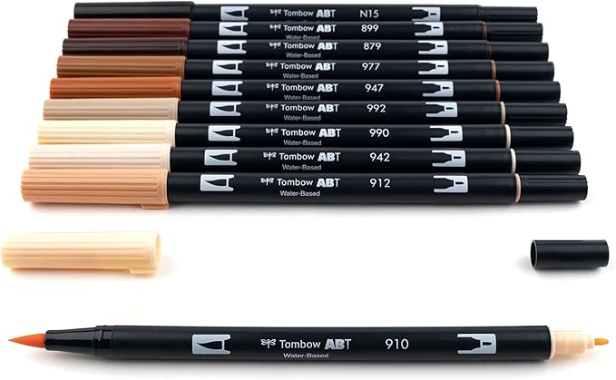 Tombow 56170 Dual Brush Pen Art Markers, Portrait, 10-Pack. Blendable, Brush and Fine Tip Markers