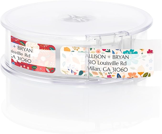 Multicolored Floral Print Rolled Address Labels / 500 Personalized Return Address Labels/Designer Address Stickers in Elegant Plastic Dispenser