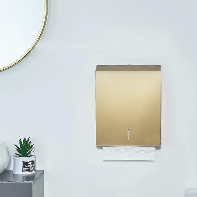 Paper Towel Dispenser Wall Mount Commercial c-fold/Multi-fold/Tri-fold, Touchless Hand Towel Dispenser with Lock(Gold)