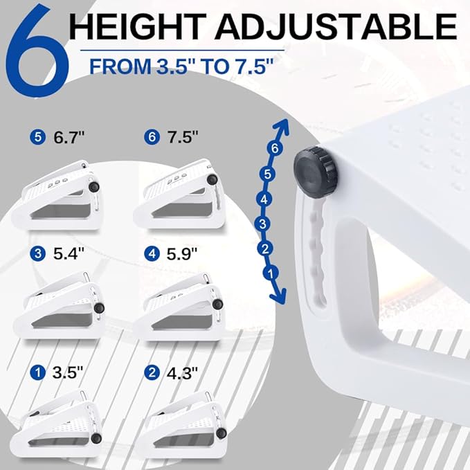 Foot Rest for Under Desk At Work - Six Heights Adjustable Under Desk Footrest - Ergonomic Foot Stools for Under Office Desks - Desks Foot Rest with Massage Rollers - Leg Rest for Chair (White)