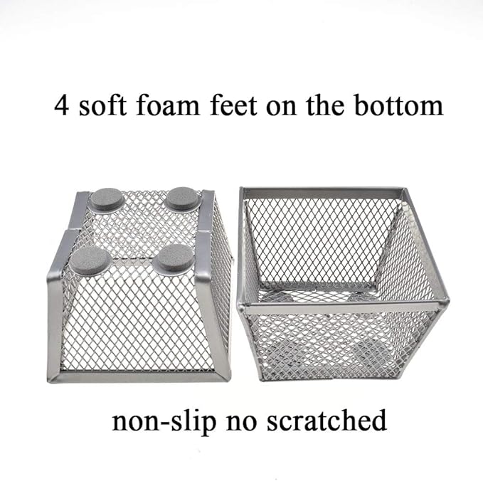 HAHIYO Stackable Paper Clip Mesh Holder cup 2.2" Height 2 Pack Silver Sturdy PaperClip Holder Container for Desk Drawer Organizer Collection for Home Office School Soft Foam Feet No Sharp Edges