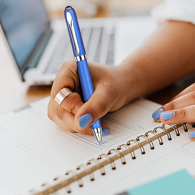 Gel Ink Rollerball Stylus Pen - 18 Pack, 1.0mm Bold Point, Blue Ink, Writing Smoothly for Office, Business, Gift, Metal Silver Clip