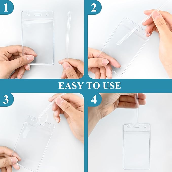 50 Pack Clear Plastic Luggage Bag Tag Holder Badge Label Tag Holder with 50 Pack Luggage Loops Straps for Office Business Travel Supplies