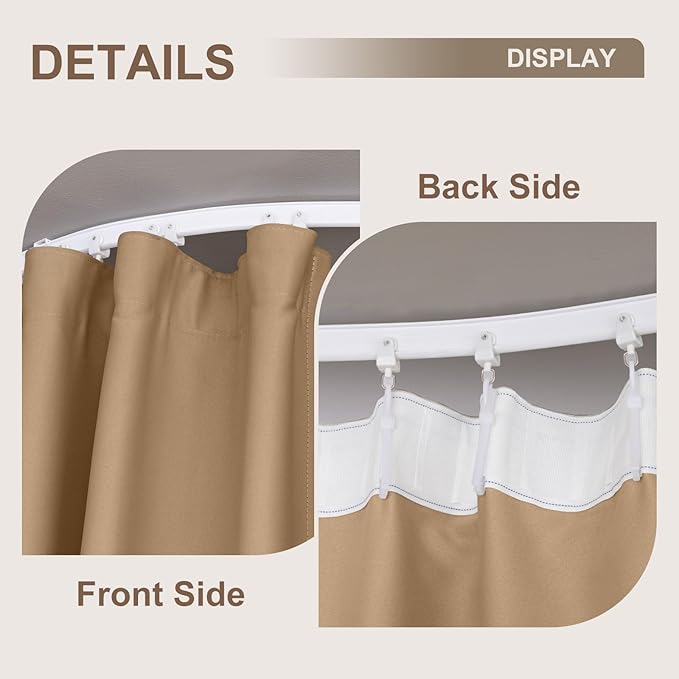 Room Divider Curtains & Flexible Bendable Tracks Set,Privacy Dividers Ceiling Track Curtain Window Blackout Curtains for Living Room Bedroom (W150 × H96 in 1 Panel Khaki Drape & White Rail)