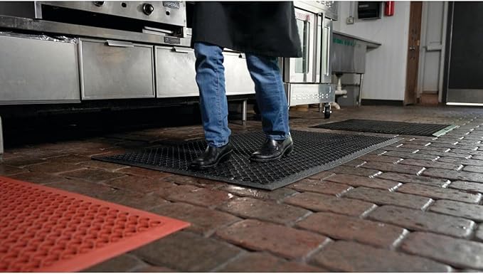 NoTrax 3' x 10' Anti-Fatigue Lightweight Restaurant Rubber Floor Mat with Drainage Holes, Beveled Edges, Non-Slip Mats, Red, T30 Competitor, T30S0310RD