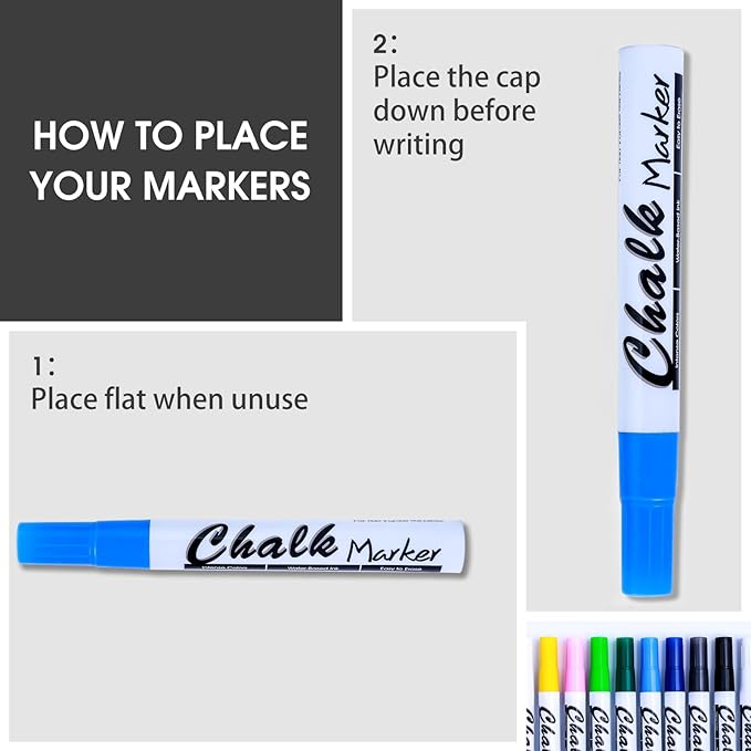 Volcanics Liquid Chalk Markers 36 Pack – 12 Bright Colors – Wet Erase, Dust-Free, Non-Toxic Chalk Pens with Round Tip for Teachers, Classrooms, Chalkboards, Glass, Windows, LED Boards, Bistro Signs