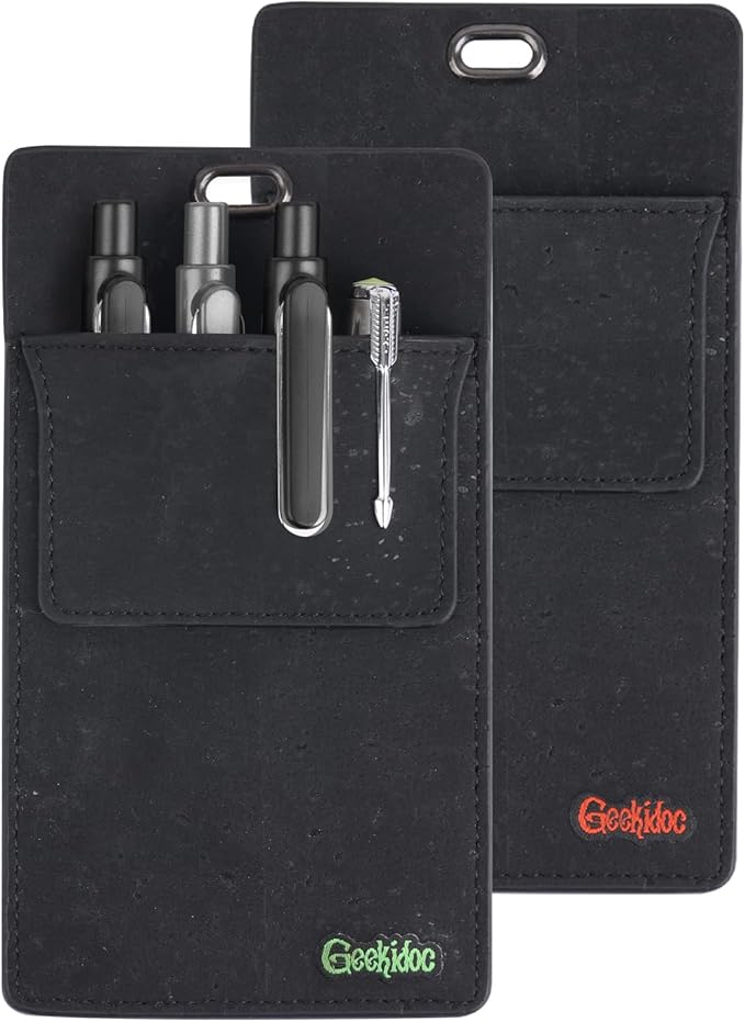 Premium Portuguese Cork Pocket Protector for Men | Multi-Use Pocket Protectors for Shirts and Lab Coats | For Pen, Pencils, Pointers, and More | 2 Pack of Black Pocket Organizer Protectors