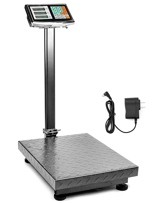 QWORK Foldable 600LB Weight Computing Postal Scale, Floor Platform Digital Scale, Accurate Warehouse Large Shipping Mailing LB/KG Calculator