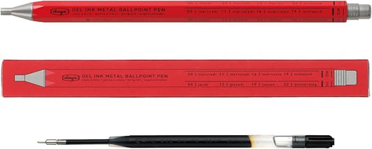 MARK'STYLE days, Gel Ink Metal Ballpoint Pen - 0.5mm Retractable Black Ink, Retro styling Light Weigh Pen, Made in Japan- Perfect for School, Office, and Journaling (Red)