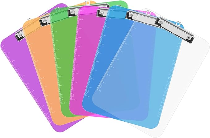TOTiyea Clipboard (Set of 6), 12.5 x 9 Inch Multi Color, Plastic Clipboard with Low Profile Clip, 75 Sheets Capacity, Standard Letter Size A4