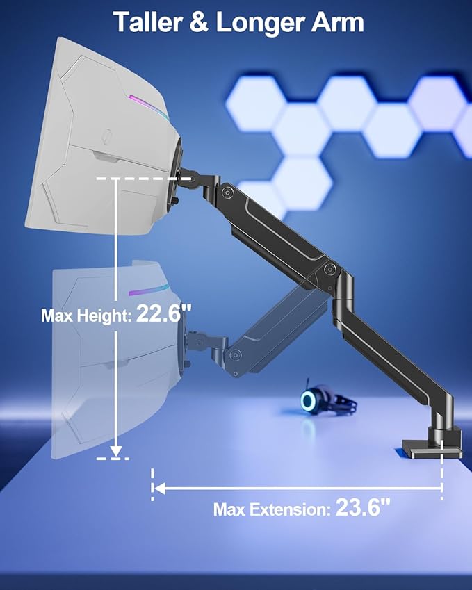 MOUNT PRO Heavy Duty Monitor Arm for Max 49 Inch Ultrawide Screens up to 44 lbs, Aluminum Premium Single Monitor Mount for Samsung Odyssey G9 and More, Adjustable Display Desk Stand, VESA 100x100mm