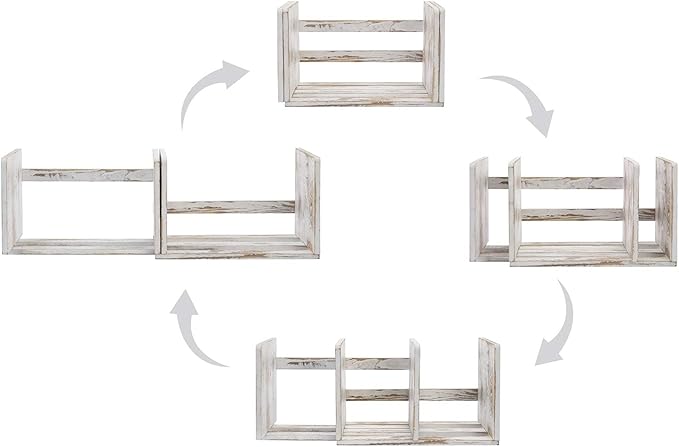 MyGift Rustic Expandable Whitewashed Wood Desktop Bookshelf/Adjustable Tabletop Book Holder Organizer Rack