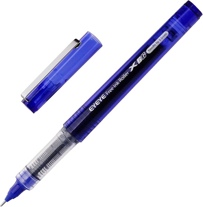 EYEYE 16 Pcs Rollerball Pens, Liquid Ink Blue Quick Dry Gel Pen, 0.5mm Fine Needle Nib for Taking Notes Doodling, School Office Home Supplies