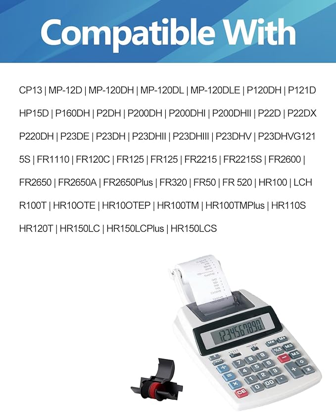WEEMAY Compatible Calculator Ink Ribbon Replacement for IR-40T Black/Red Sharp EL-1750V EL-1801V, Canon P23-DHV CP13 MP-12D, Casio HR-100TM HR-170RC, Individually Sealed, 12 Pack