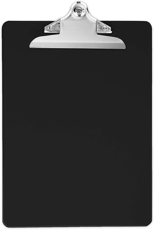 Black Plastic Clipboards (Set of 6) Multipack - 12.5x9 Inch Black Clipboard with 100 Sheets Holding Capacity Butterfly Clip | Colored Acrylic Clip Boards in Bulk | Office, Classroom, School Supplies