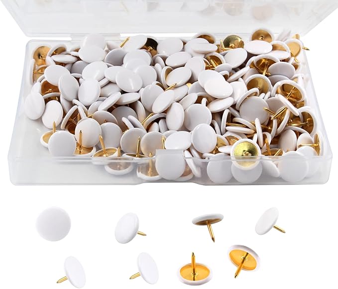 Piutouyar 300Pcs White Decorative Flat Push Pin, Plastic Roundness Head Thumbtack, Black Thumb Tacks for Wall, Map, Cork Board, 3/8 Inch