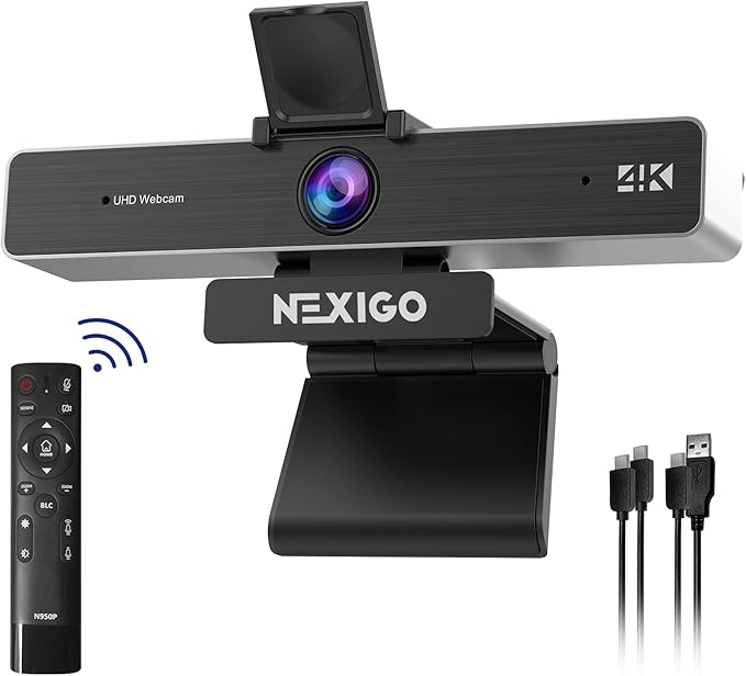 Zoom Certified, NexiGo N950P (Gen 2) 4K Zoomable Webcam, RF Remote, Sony_Starvis Sensor, 5X Digital Zoom, Pro Web Camera with Dual Stereo Mics, for Zoom Skype Teams Twitch