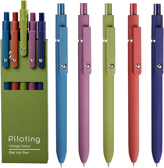 Gel Pens, 5Pcs 0.5mm Fine Point Black Ink Pens With Smooth Wirting,Office Desk Accessories,Quick Dry Pens For Journaling,Ballpoint for School Supplies, Gift for Women Men Student(Retro)