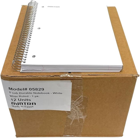 Mintra Office Durable Spiral Notebooks, 5 Subject (White, Wide Ruled 12pk)