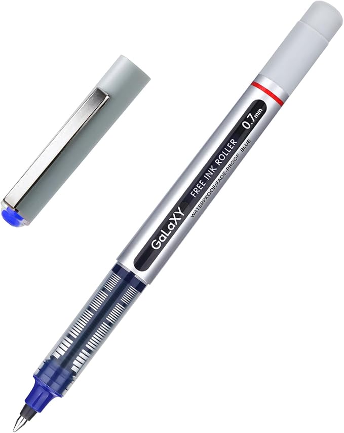 EYEYE Blue Rollerball Pens 12 Pack 0.7mm Medium Point Fine Tip Smooth Writing Pens Quick Dry Liquid Ink Pens for Journaling Note Taking Office School Supplies