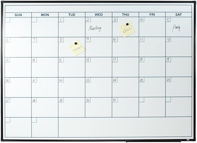 Lockways Dry Erase Calendar Whiteboard, Magnetic White Board Calendar Monthly 48 X 36 Inch, Ultra-Slim Black Aluminium Frame