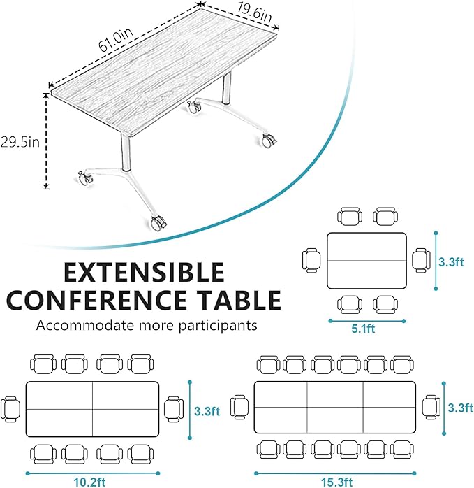 Conference Room Table, Folding Conference Tables,Thicken Grey Tabletop,Flip Top Wooden Seminar Meeting Room Table for Conference Room Offices (6, Walnut, 61.0“)