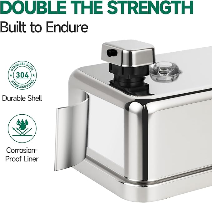 Commercial Wall Mounted Soap Dispenser 37oz 1100ml Large Capacity Polished Stainless Steel Manual Dispenser for High Traffic Restrooms