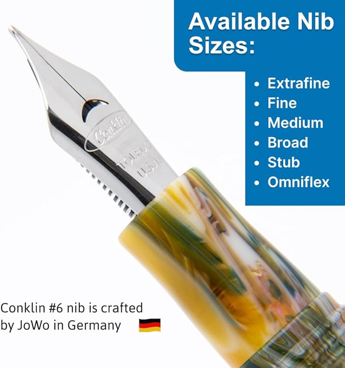 Conklin 1898 Fountain Pen, Misto Green - Broad Nib | Unique Resin Blend Design | JoWo Stainless Steel Nib Made in Germany | Ideal for Writers