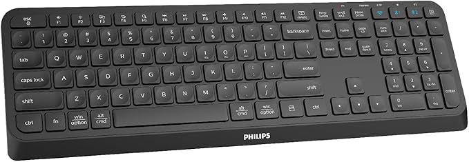 PHILIPS Professional Wireless & Bluetooth Keyboard - Standard-Layout Keyboards with 2.4GHz USB-Receiver, 3-Channel,Ergonomic & Quiet Design, Comfortable & Efficient for PC/Laptop/Pad